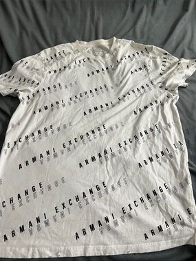 Armani Exchange White Crewneck Tee with Black Repeated Logo